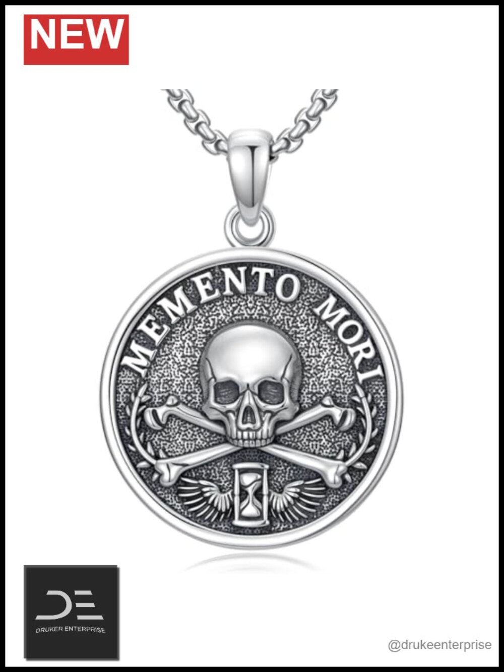 Memento Mori Skull Pendant Necklace Stainless Steel Men's Memorial Jewelry
